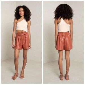 A.L.C. Ryder Vegan Faux Leather Shorts size S Copper Color Brownish Drawstring S